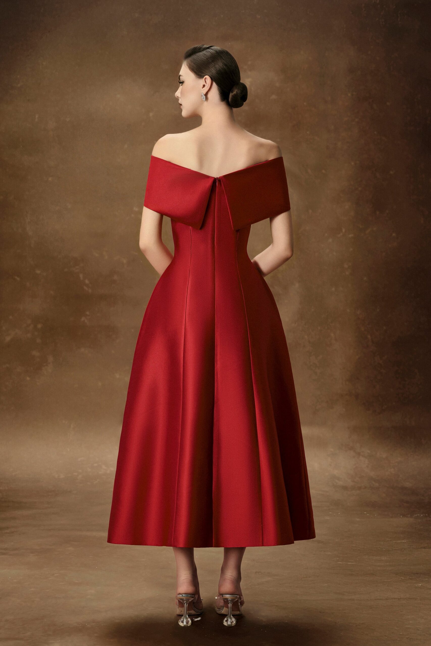 HEBE STRAPLESS MIDI DRESS RED WEDDING GUEST