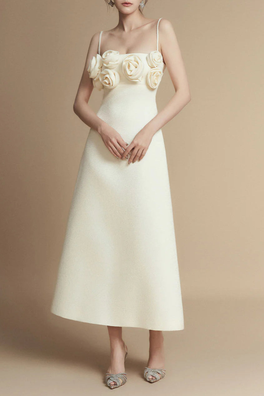 A-LINE FLOWER MIDI DRESS FOR WEDDING GUEST