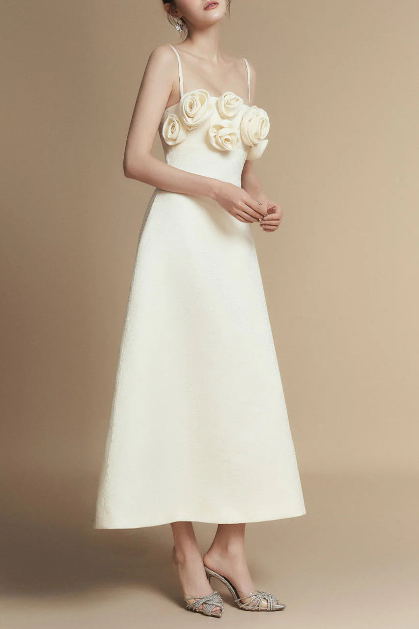 A-LINE FLOWER MIDI DRESS FOR WEDDING GUEST