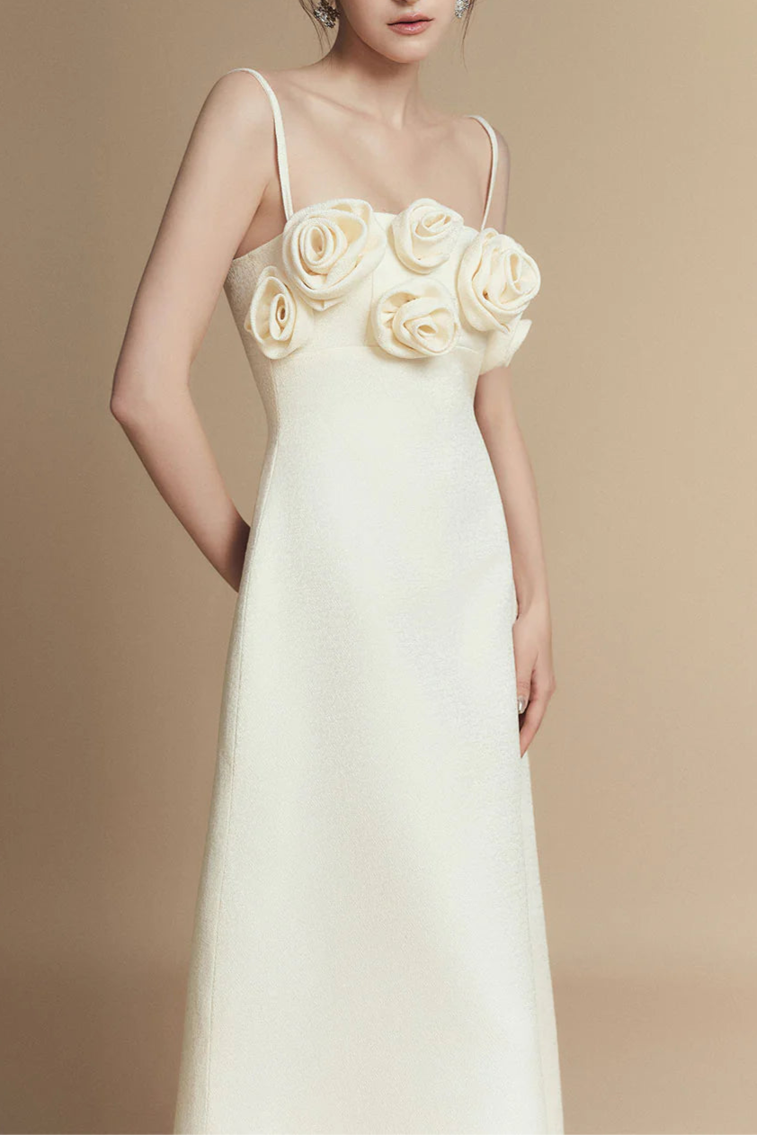 A-LINE FLOWER MIDI DRESS FOR WEDDING GUEST