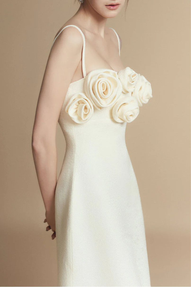 A-LINE FLOWER MIDI DRESS FOR WEDDING GUEST