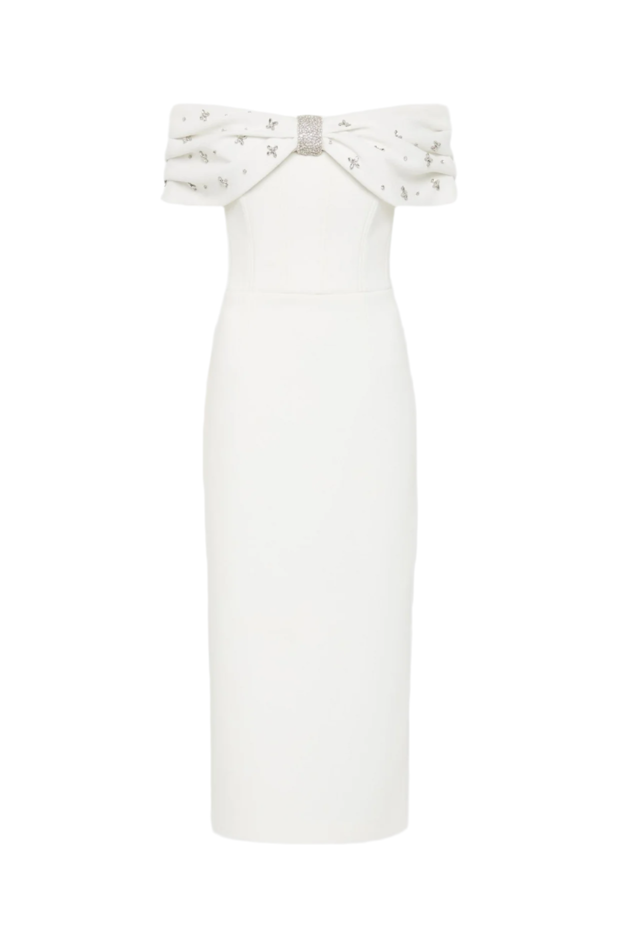 OFF SHOULDER CRYSTAL MIDI DRESS, EVENING PARTY
