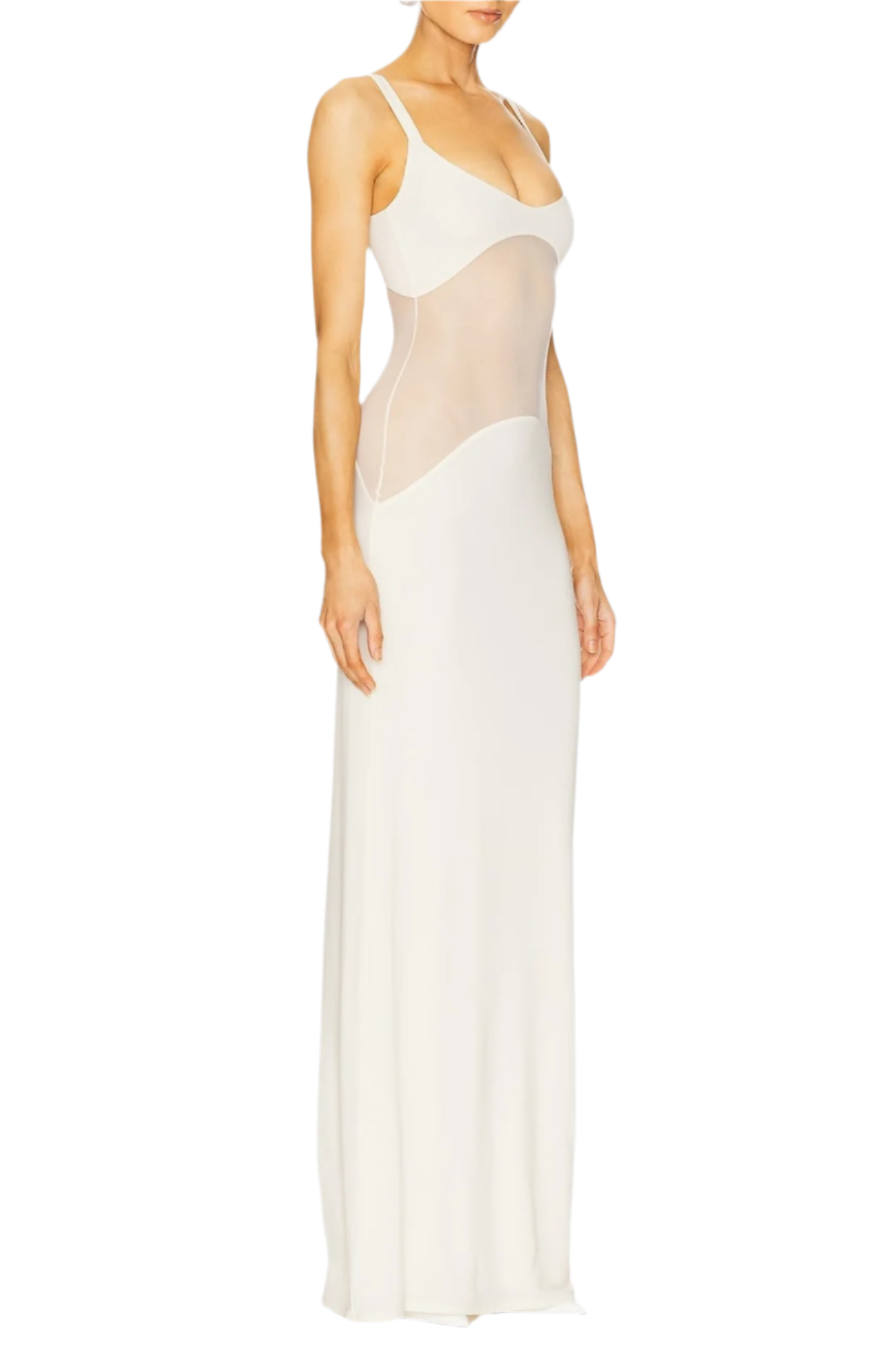 DAJOA MESH CURVE MAXI DRESS WHITE