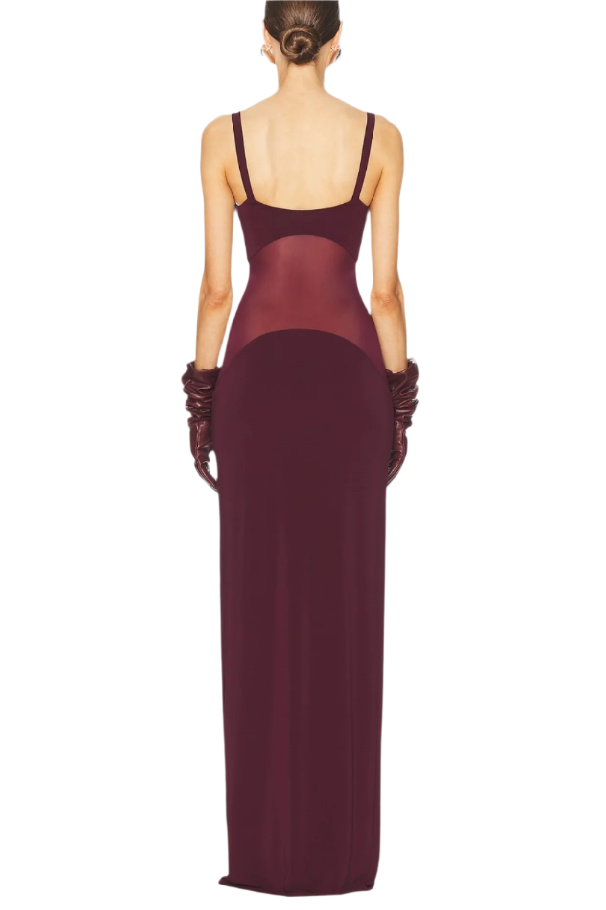 MESH CURVE MAXI DRESS IN WINE
