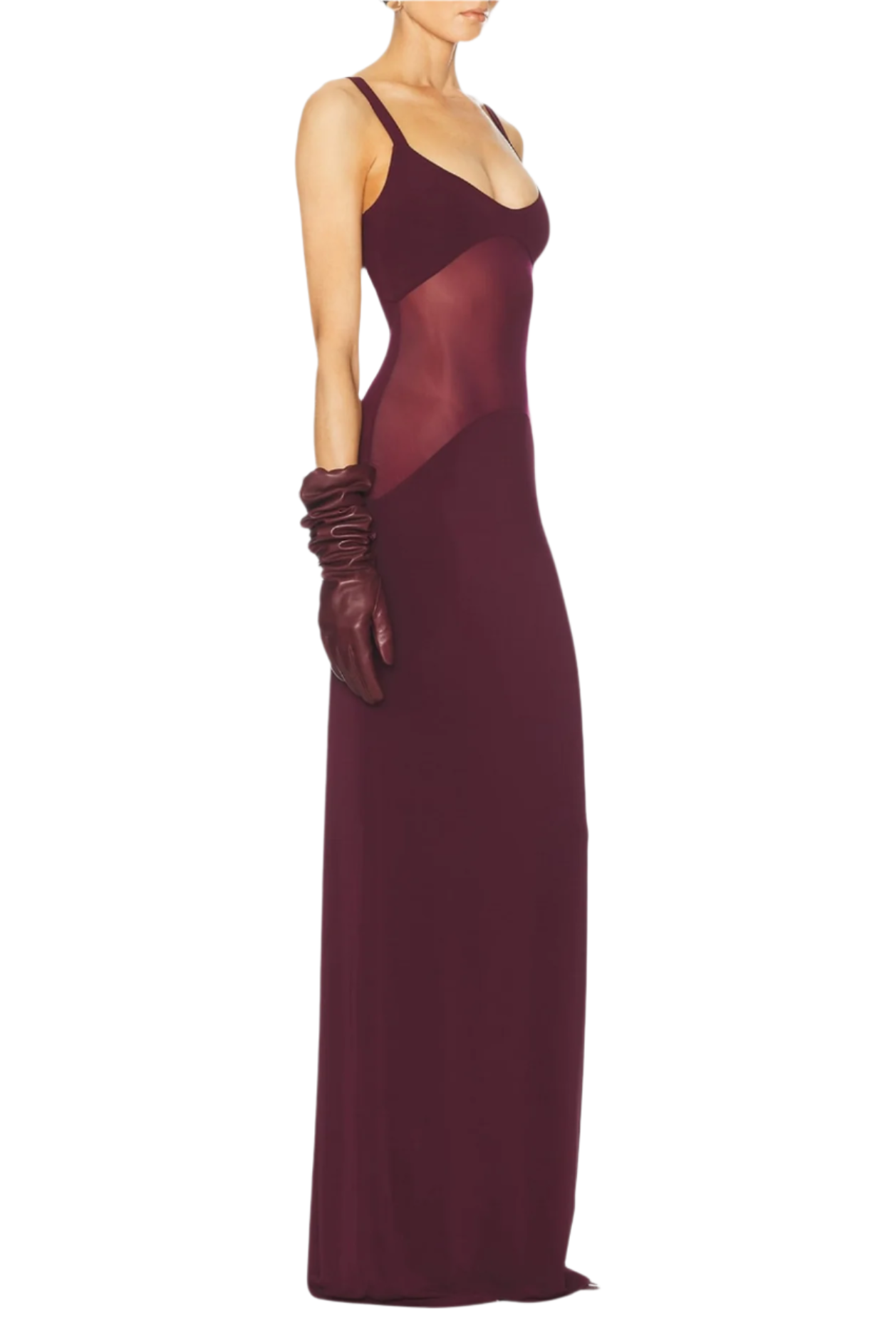 MESH CURVE MAXI DRESS IN WINE