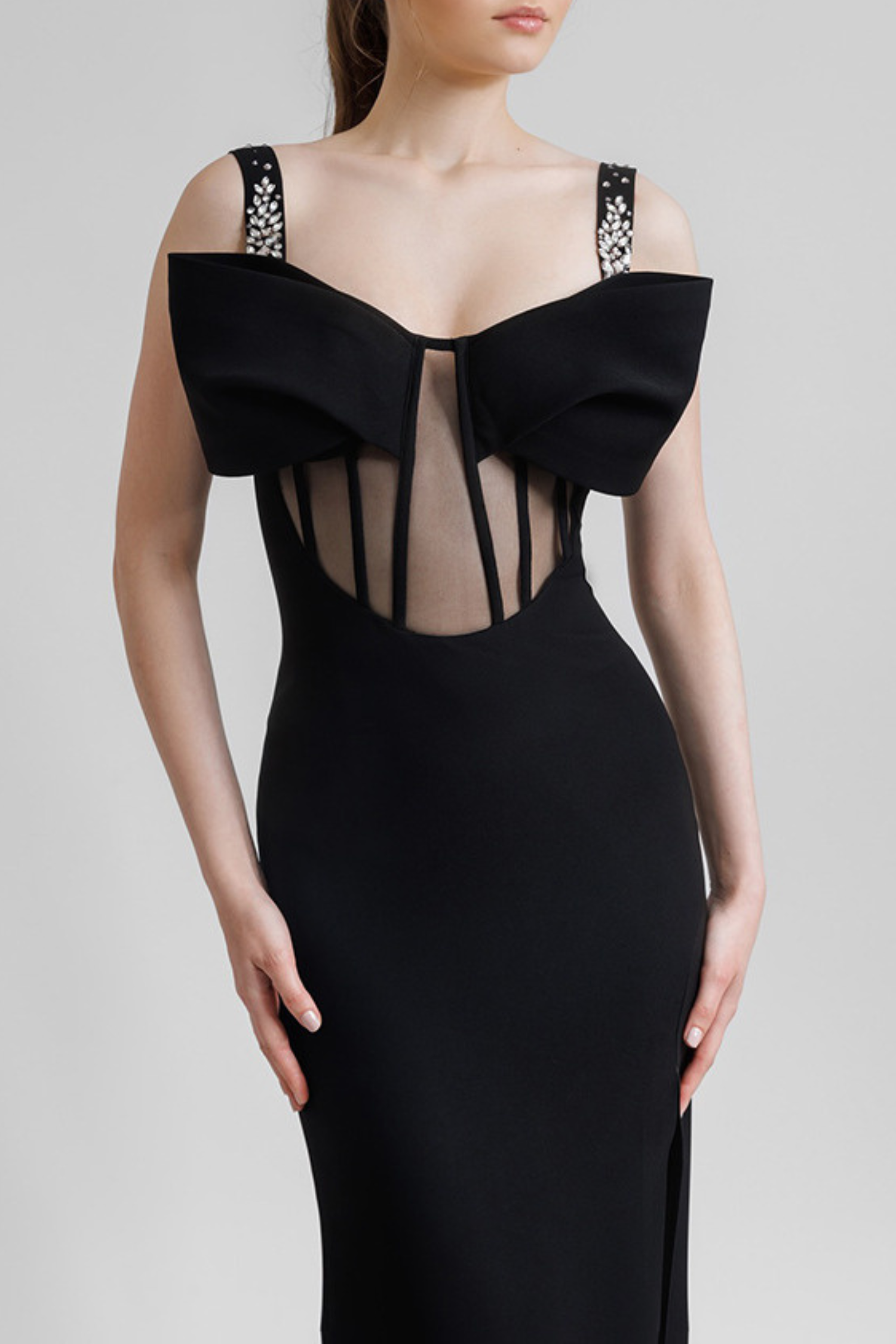 DANCIS SHEER CORSET MAXI DRESS - BLACK