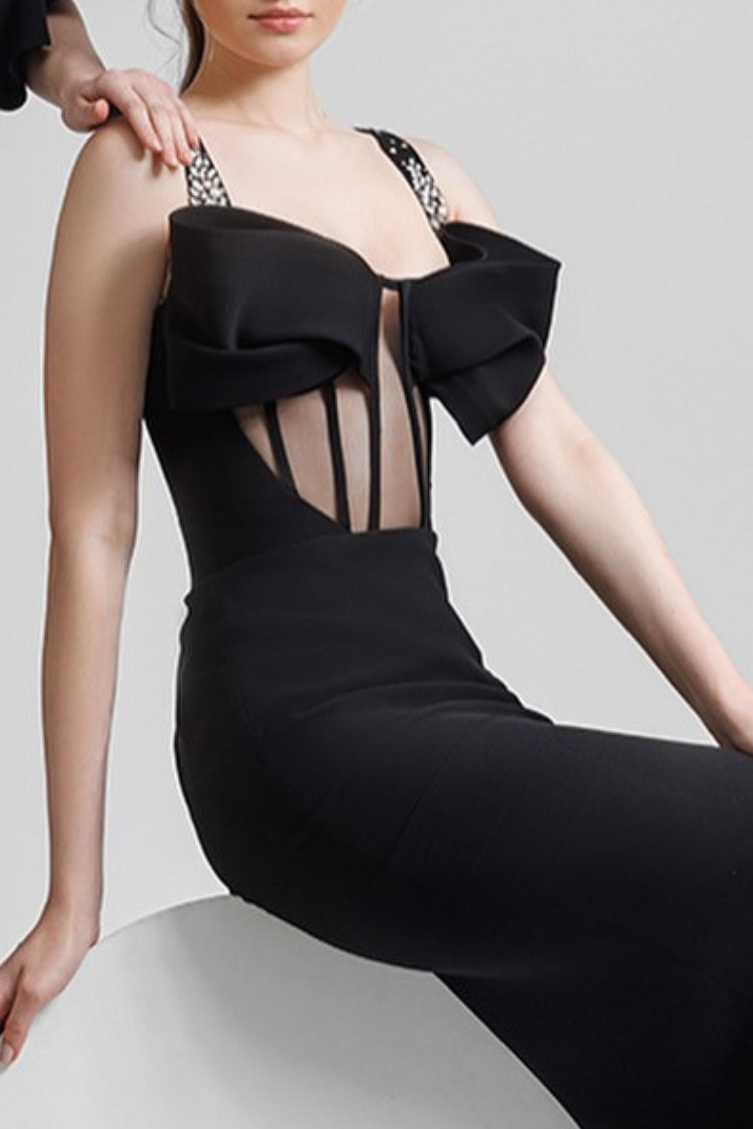 DANCIS SHEER CORSET MAXI DRESS - BLACK