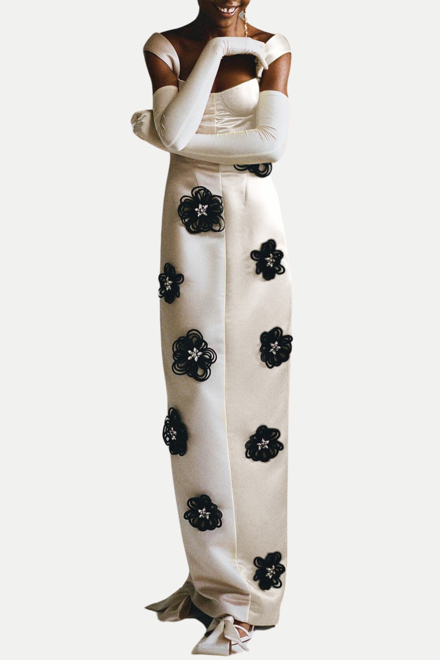 FLORAL EMBELLISHED WHITE MIDI DRESS FOR WEDDING GUEST
