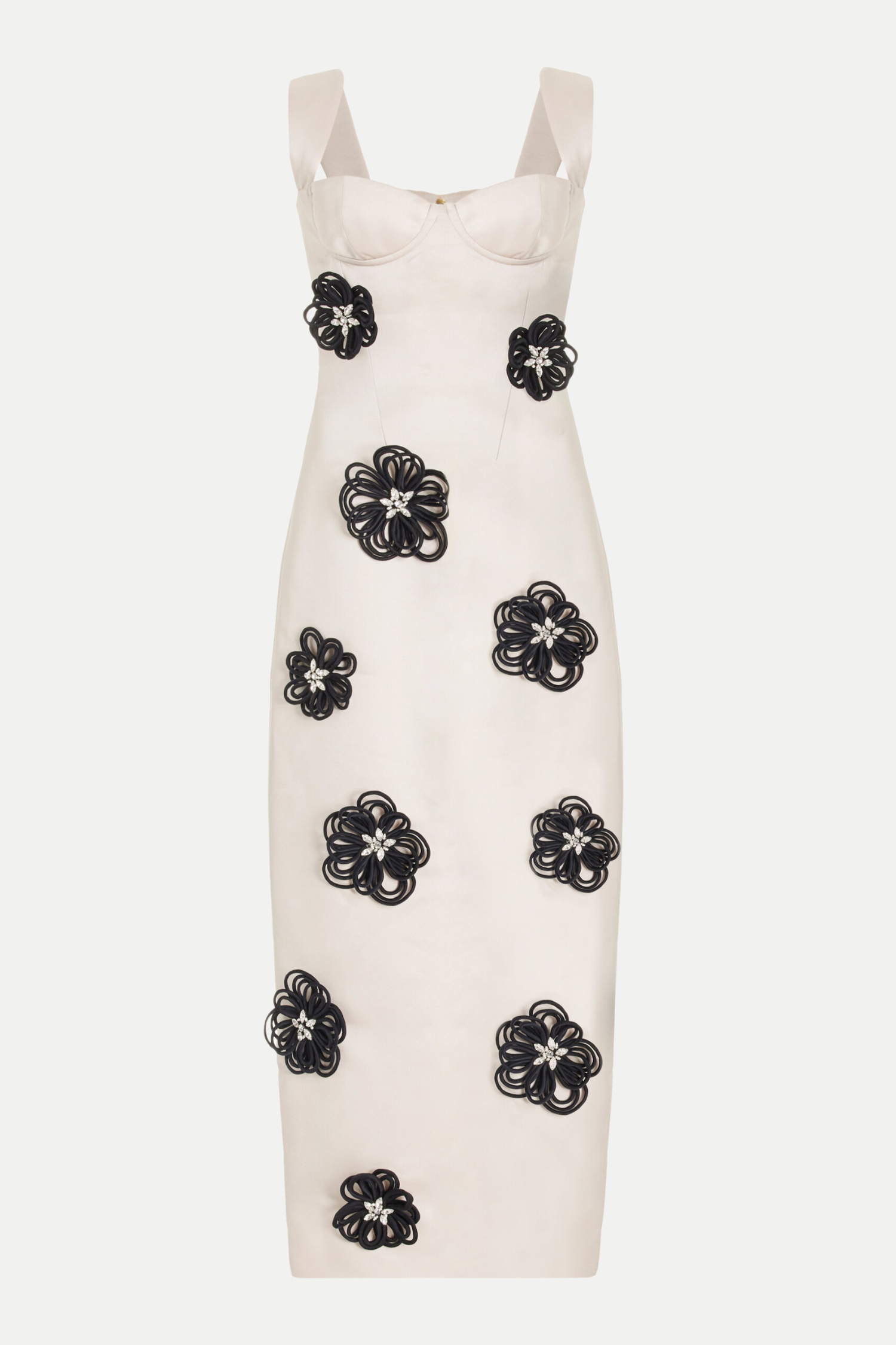 FLORAL EMBELLISHED WHITE MIDI DRESS FOR WEDDING GUEST