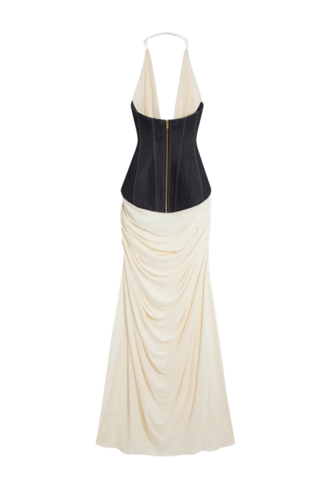 DARYLE HALTER DENIM CORSET MAXI DRESS
