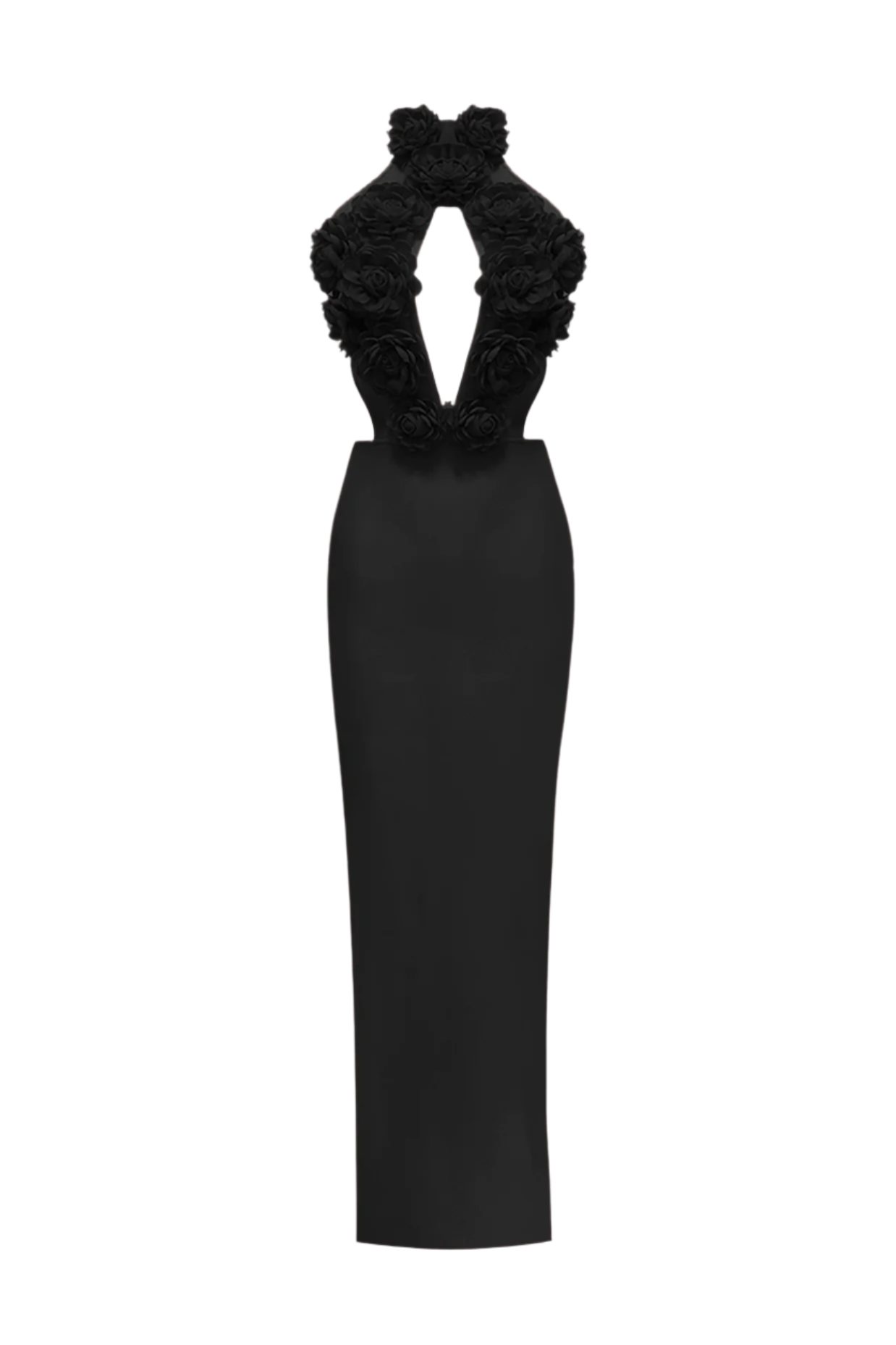 DATHERINE FLORAL HALTER MAXI DRESS - BLACK BANDAGE