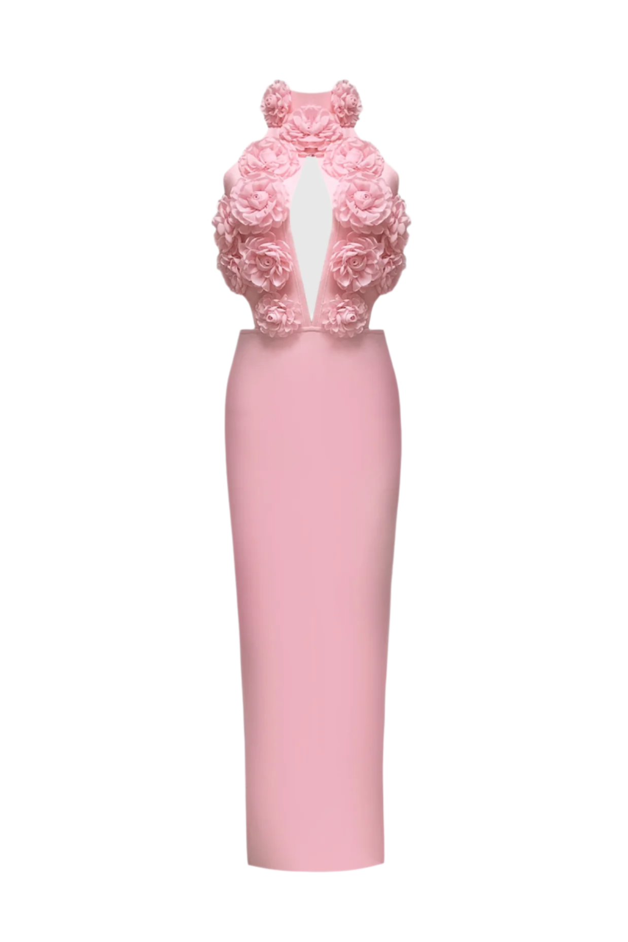 DATHERINE FLORAL HALTER MAXI DRESS FOR WEDDING - PINK