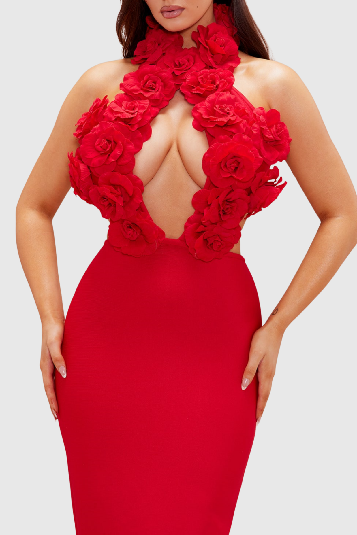 DATHERINE FLORAL HALTER MAXI DRESS - RED WEDDING GUEST