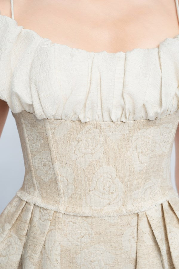 BEIGE BOAT NECK CORSET MAXI DRESS, FORMAL