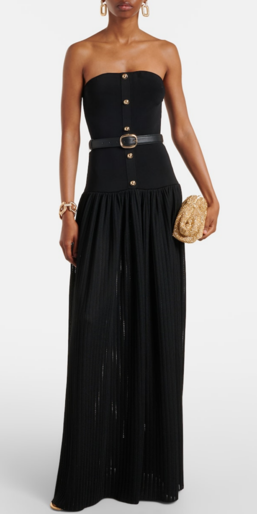 Deasa Strapless Belted Knit Maxi Dress - Black