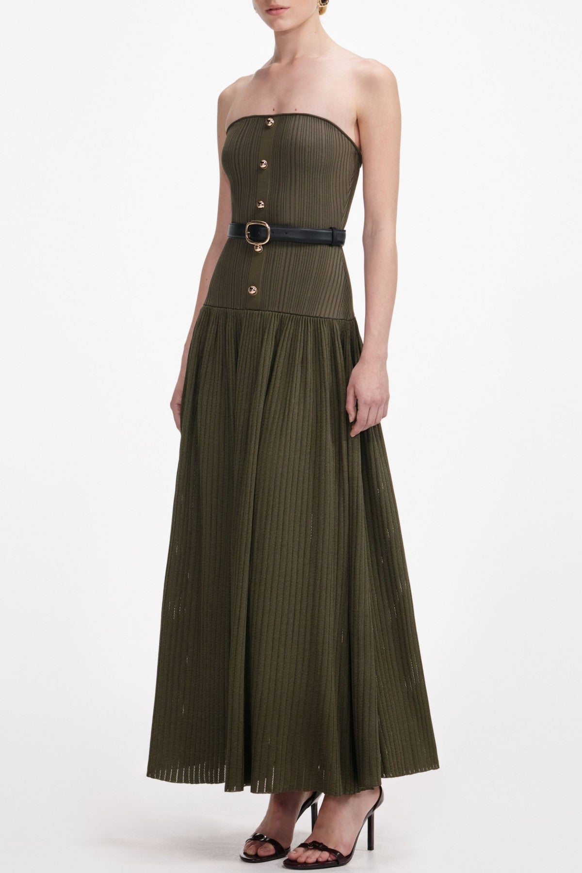 DEASA STRAPLESS BELTED KNIT MAXI DRESS - GREEN