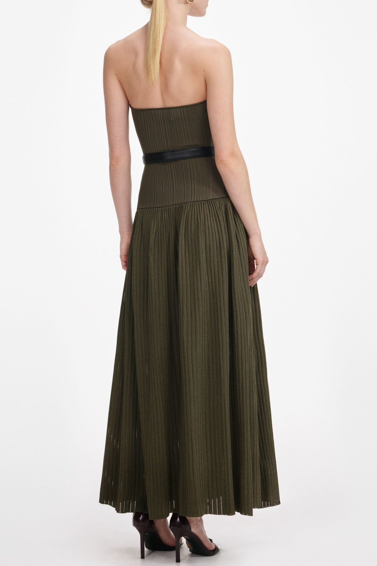DEASA STRAPLESS BELTED KNIT MAXI DRESS - GREEN