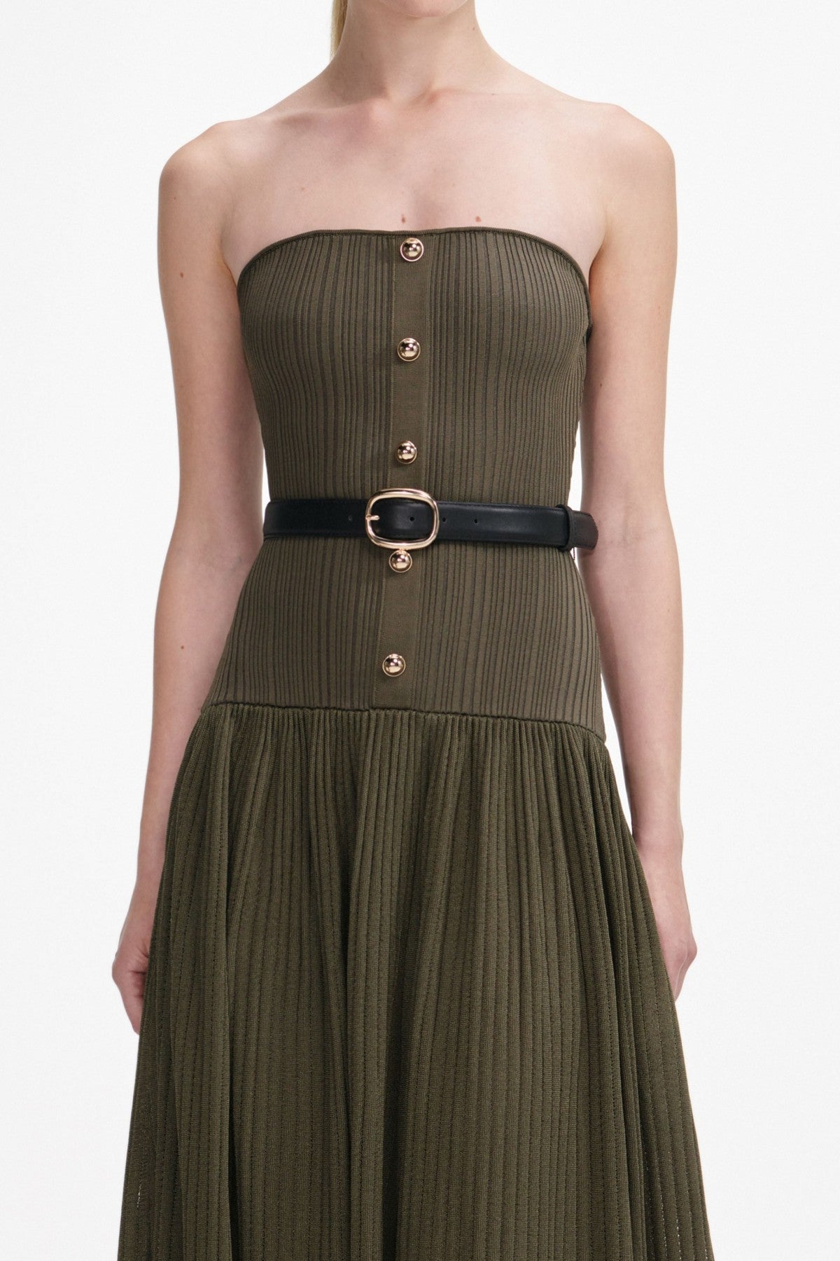 DEASA STRAPLESS BELTED KNIT MAXI DRESS - GREEN