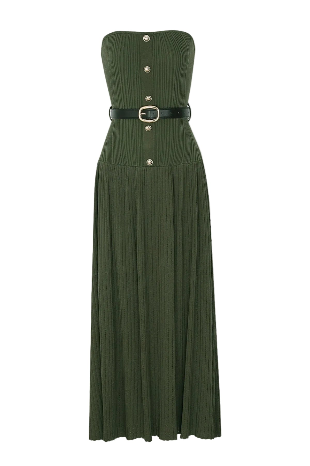 DEASA STRAPLESS BELTED KNIT MAXI DRESS - GREEN