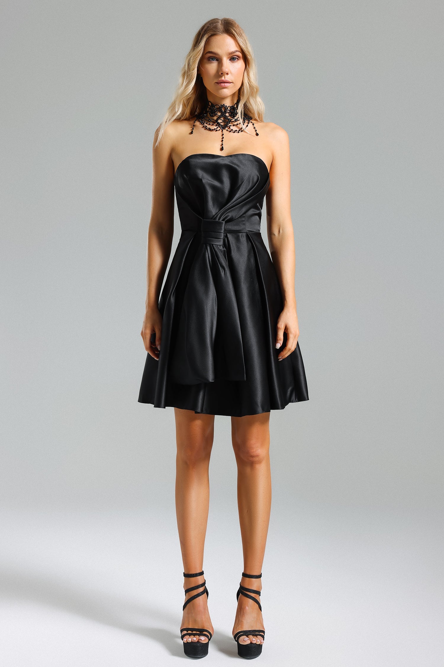 DEBORAH SATIN STRAPLESS COCKTAIL DRESS