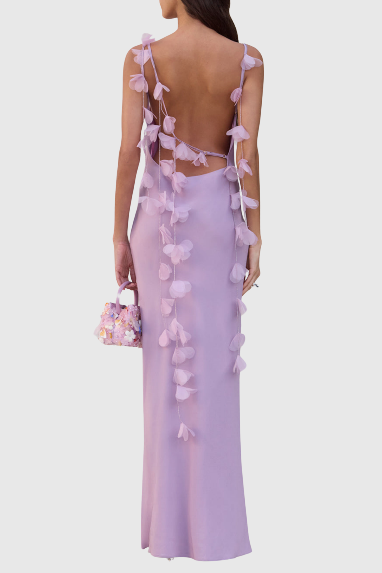 DEDRIK FLORAL SATIN OPEN BACK MAXI DRESS