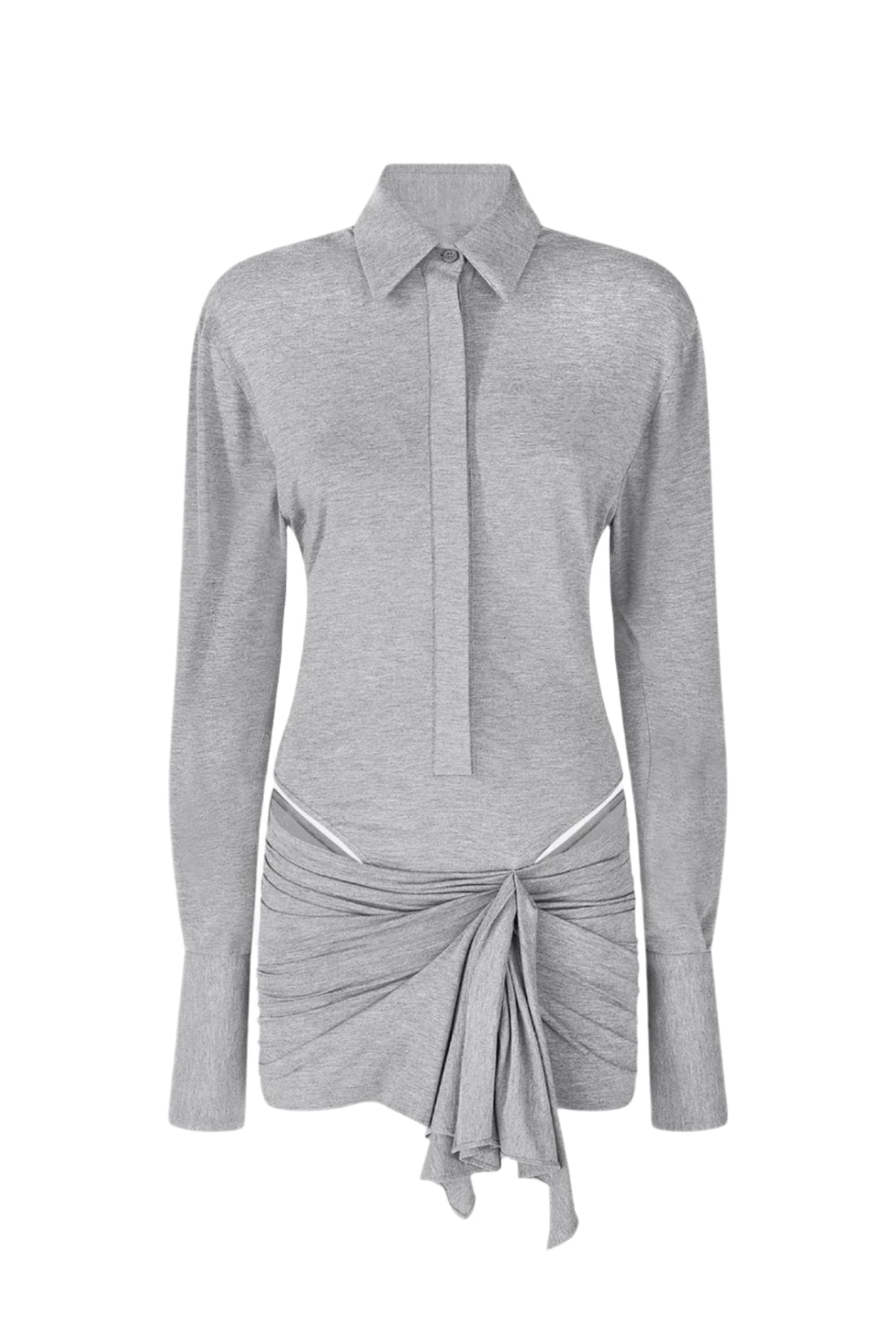 DEHAIA PLUNGE CUTOUT RUCHED MINI DRESS GREY