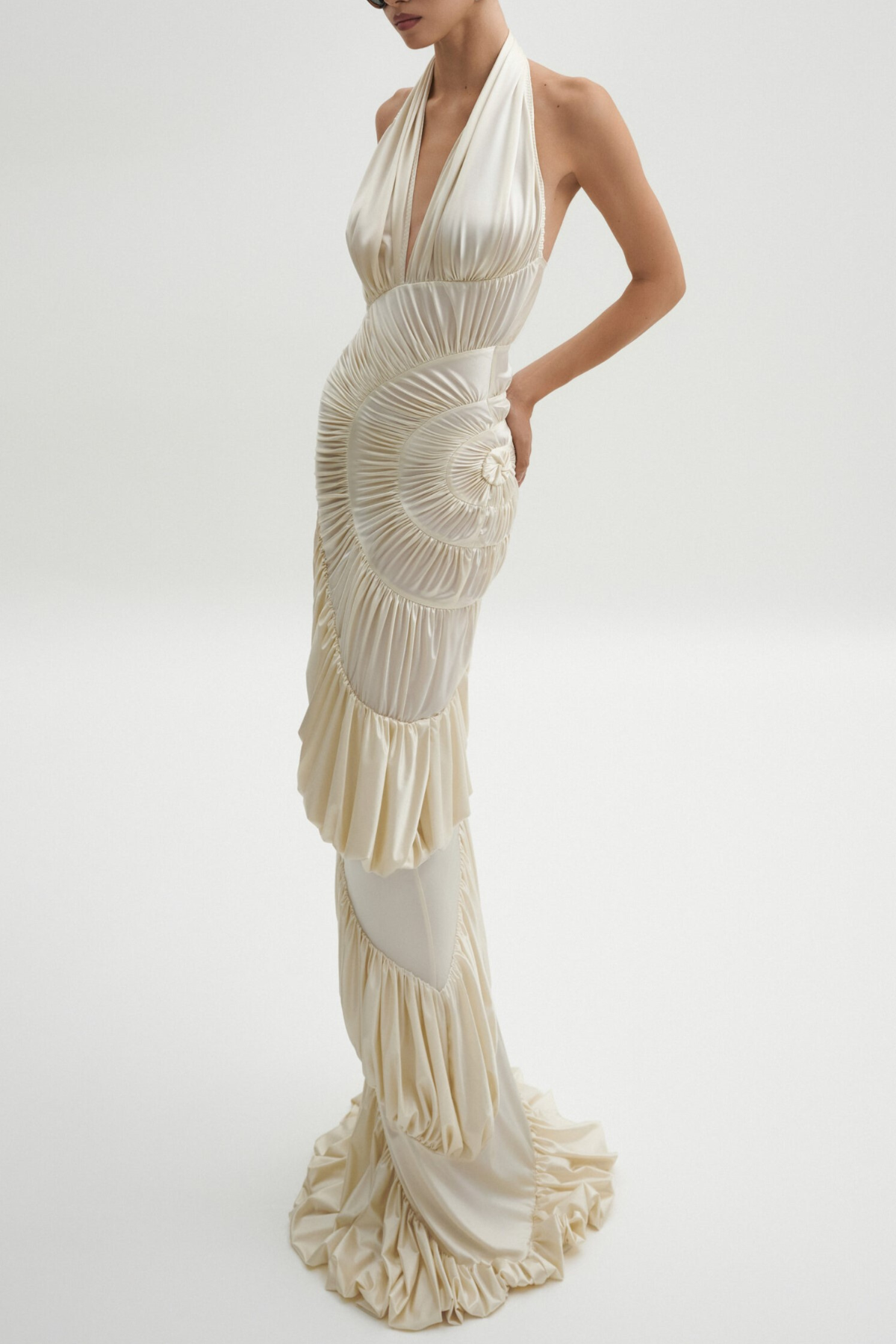 DEJANA HALTER SHIRRED MAXI DRESS FOR WEDDING GUEST