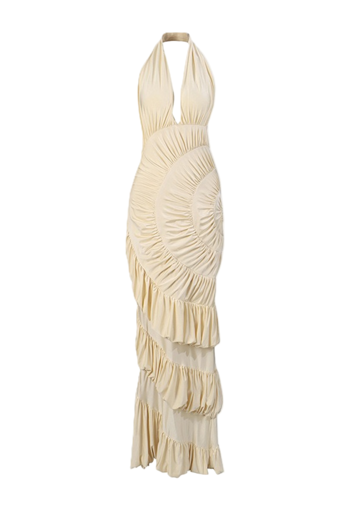 DEJANA HALTER SHIRRED MAXI DRESS FOR WEDDING GUEST