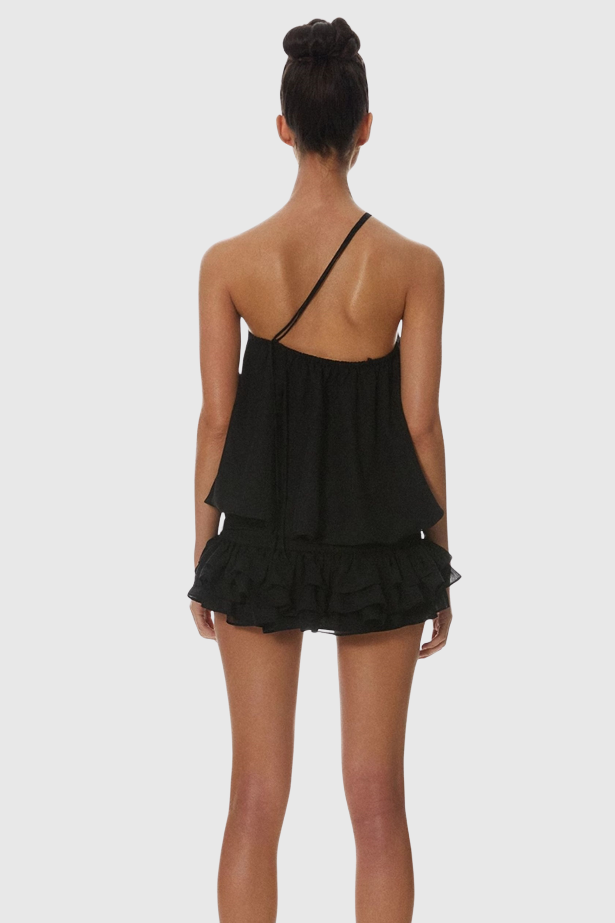 DELLESA FLORAL ONE SHOULDER TOP – BLACK