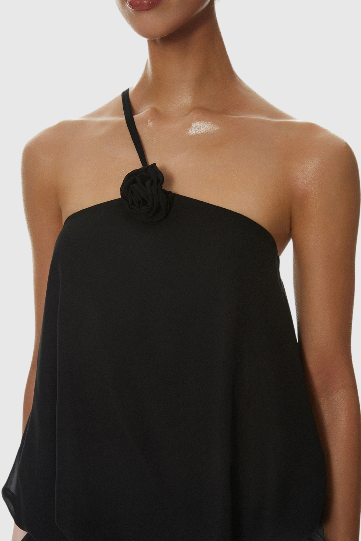 DELLESA FLORAL ONE SHOULDER TOP – BLACK