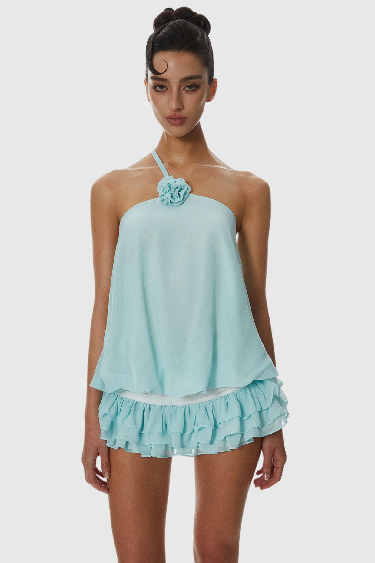 DELLESA FLORAL ONE SHOULDER TOP BLUE
