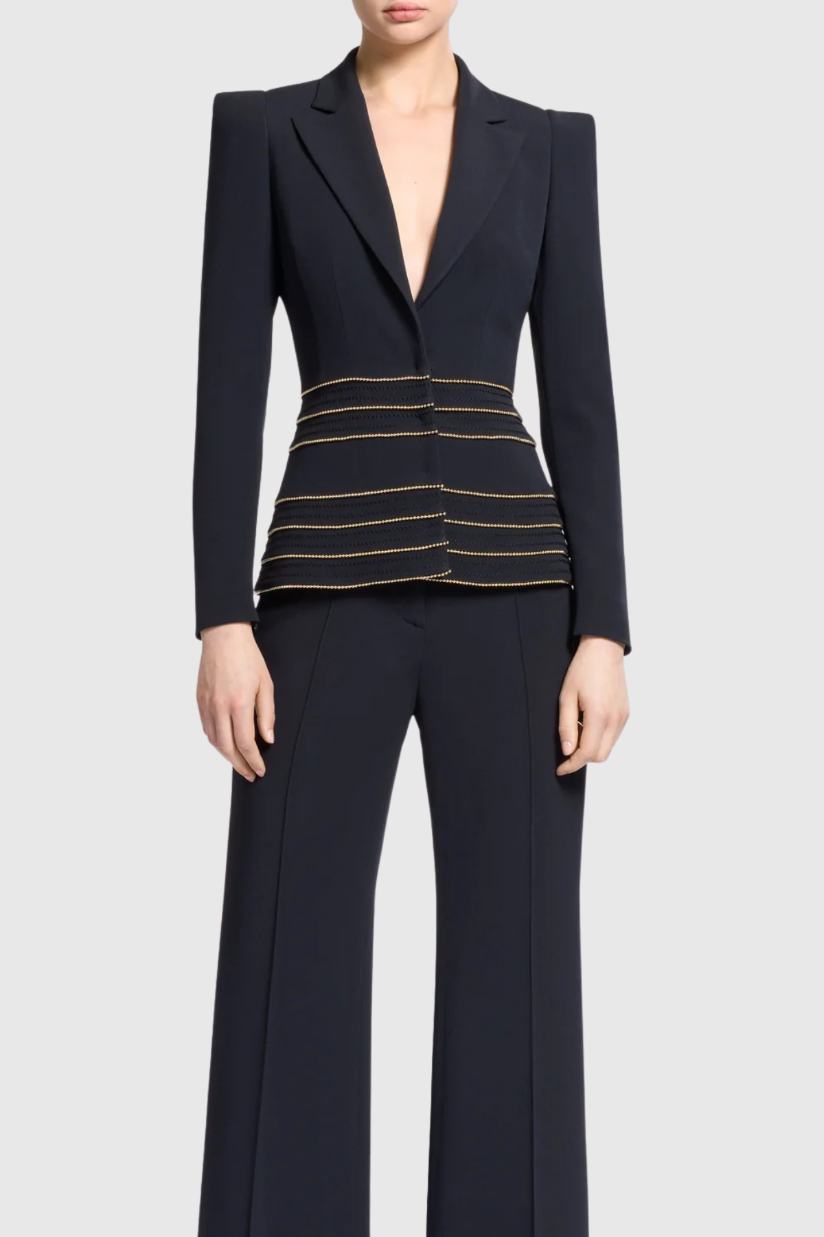 LUXE EMBELLISHED BLAZER & PANTS SET - BLACK