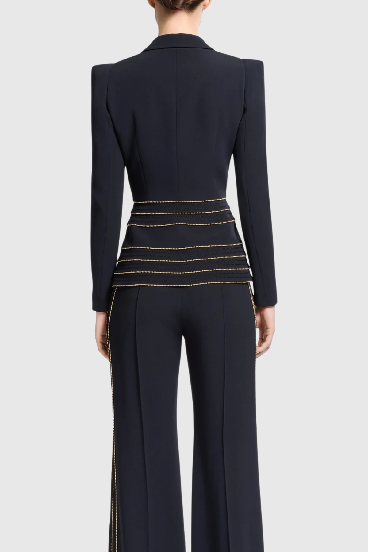 LUXE EMBELLISHED BLAZER & PANTS SET - BLACK