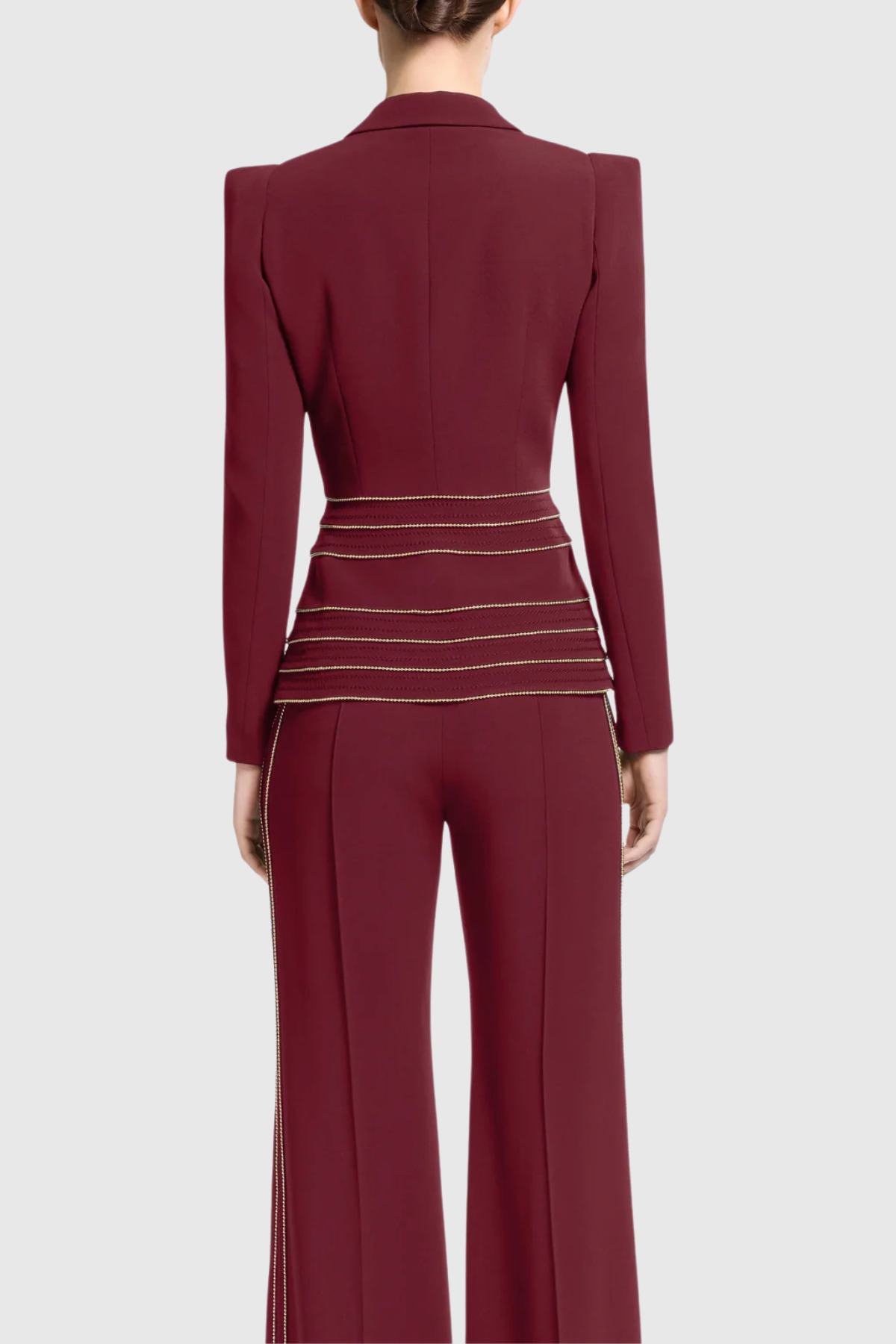 WINE SANDY TRIM BLAZER PANTS SET FOR EVENING
