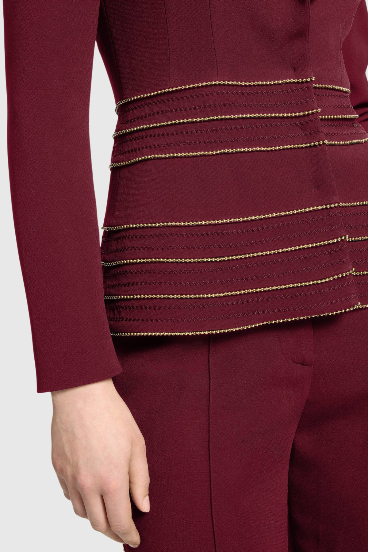 WINE SANDY TRIM BLAZER PANTS SET FOR EVENING