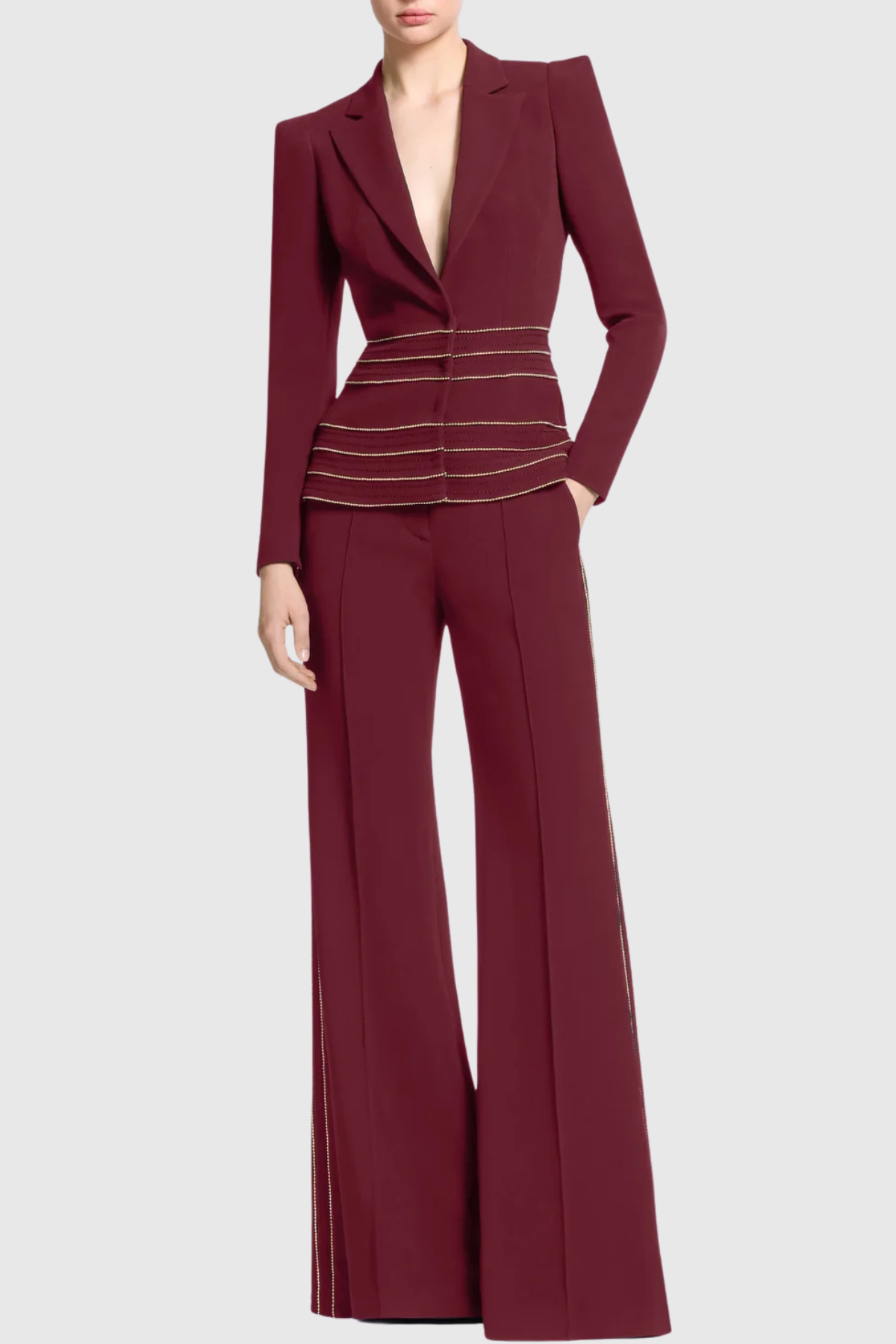 DeloresTrimEmbellishedBlazer_PantsSet-Wine4 WINE SANDY TRIM BLAZER PANTS SET FOR EVENING
