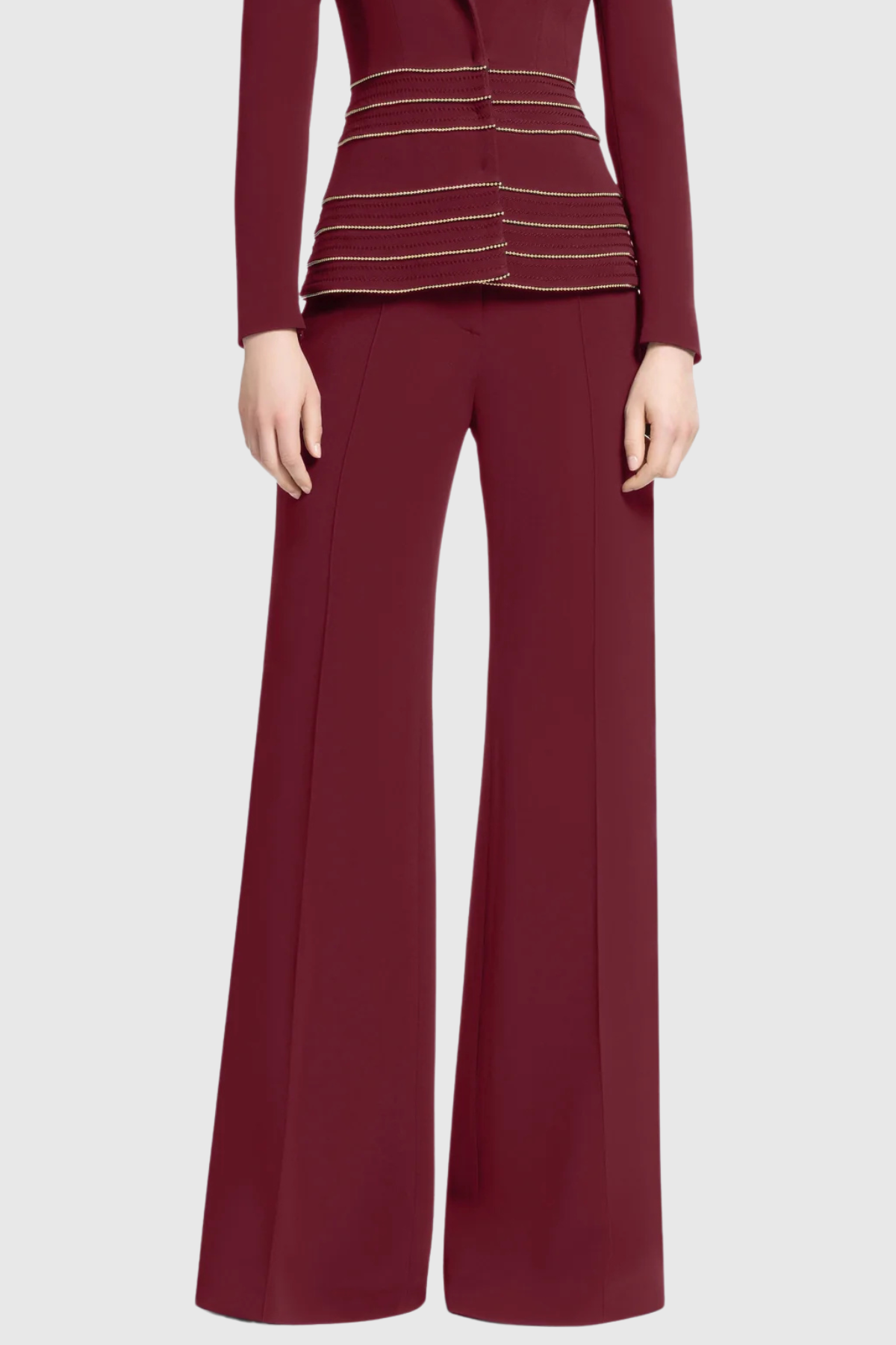 WINE SANDY TRIM BLAZER PANTS SET FOR EVENING