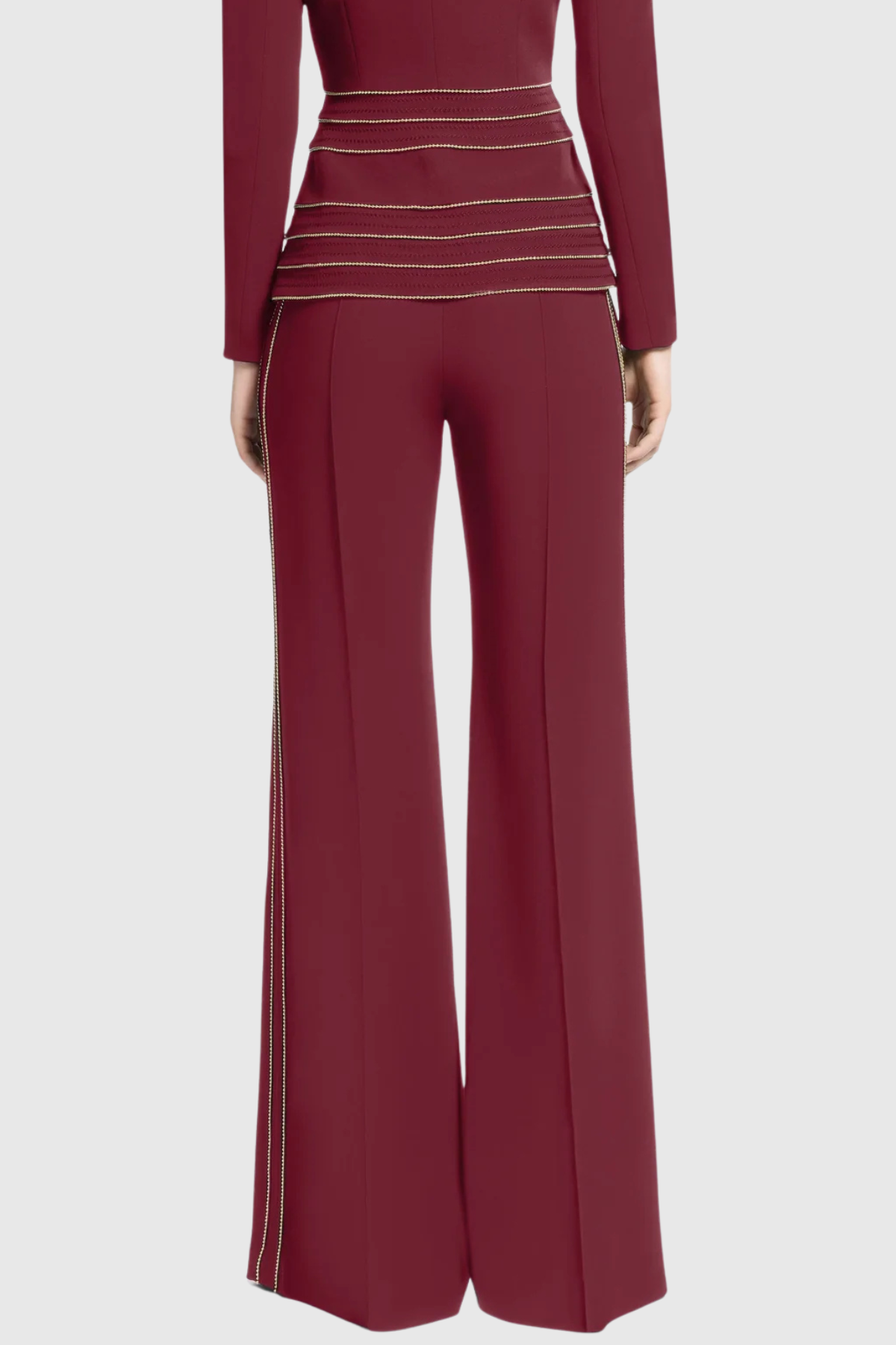 WINE SANDY TRIM BLAZER PANTS SET FOR EVENING
