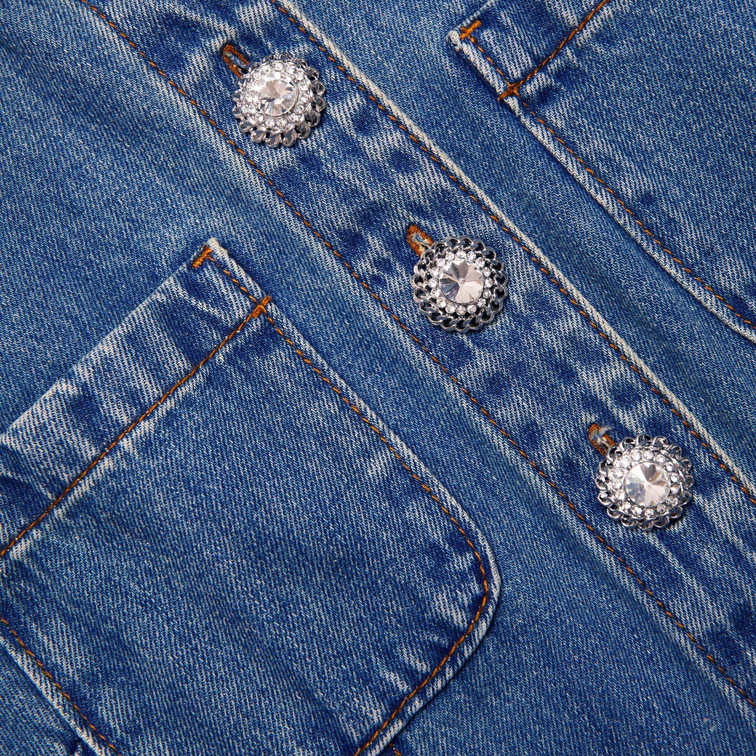 DENIM SLEEVELESS PEARL MINI COCKTAIL DRESS