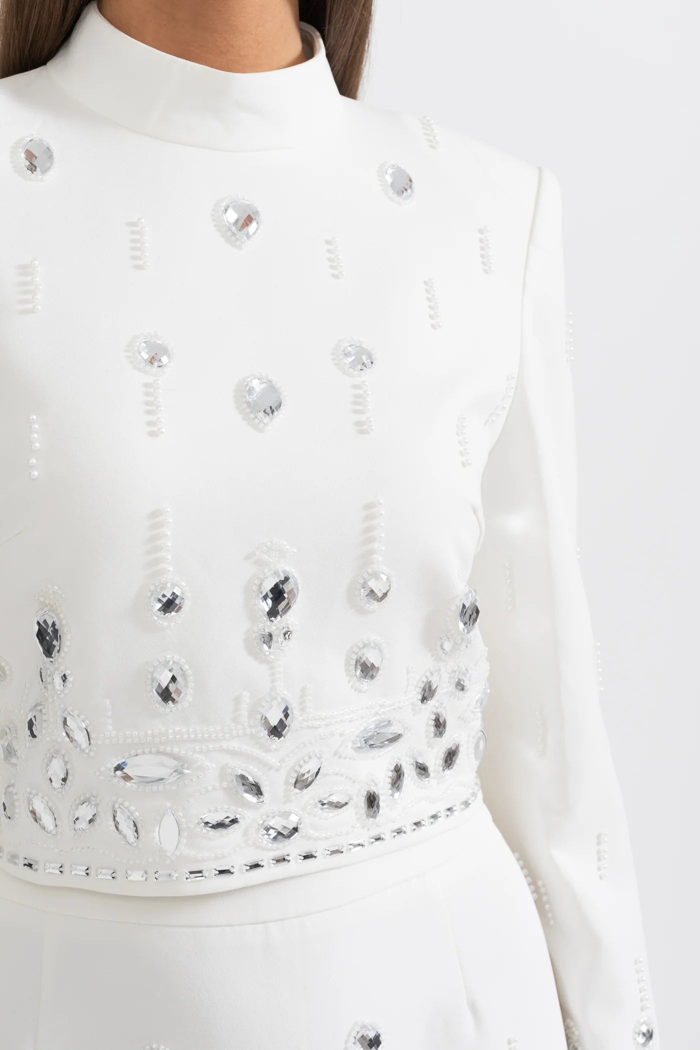 DIAMOND EMBELLISHED WHITE MAXI SKIRT CO-ORD SET