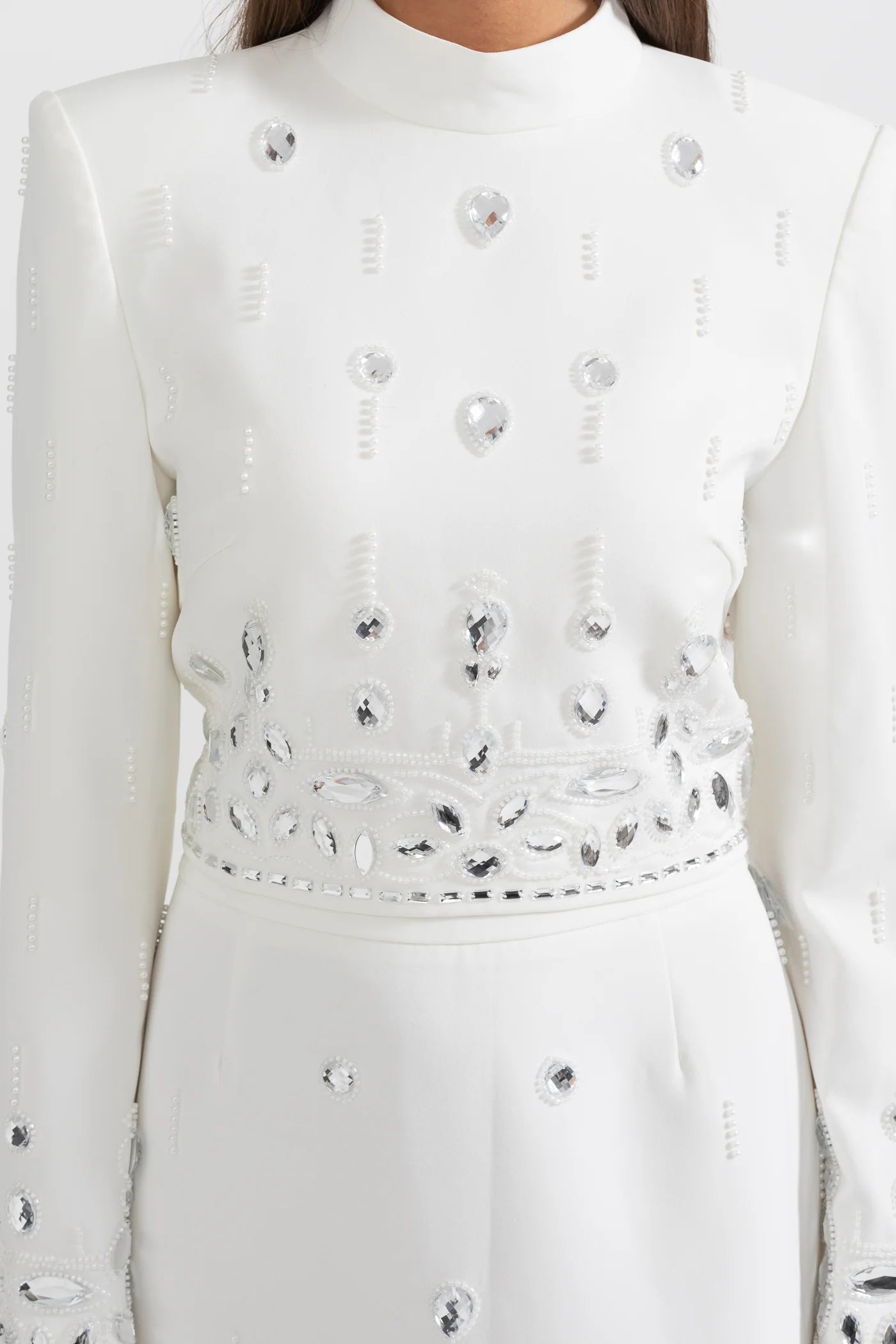 DIAMOND EMBELLISHED WHITE MAXI SKIRT CO-ORD SET