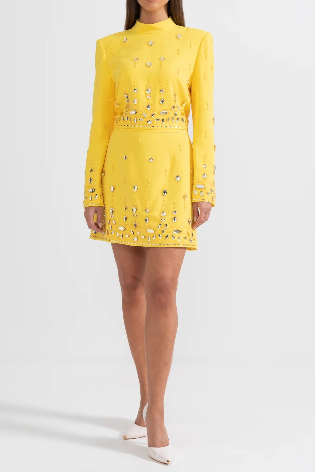 Diamond_Embellished_Co-Ord_with_Mini_Skirt-_Yellow DIAMOND EMBELLISHED YELLOW CO-ORD MINI SKIRT SET