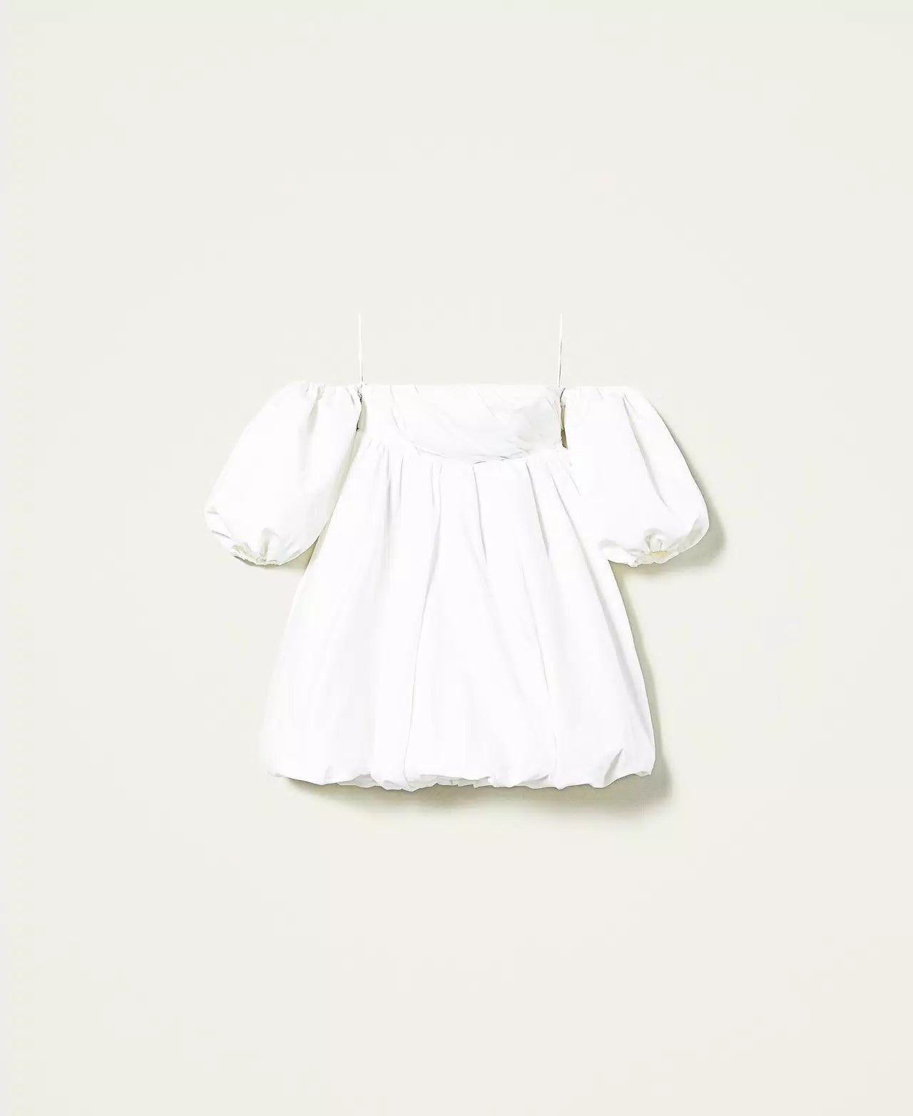 PUFF SLEEVE DUCHESSE MINI DRESS, WHITE COCKTAIL