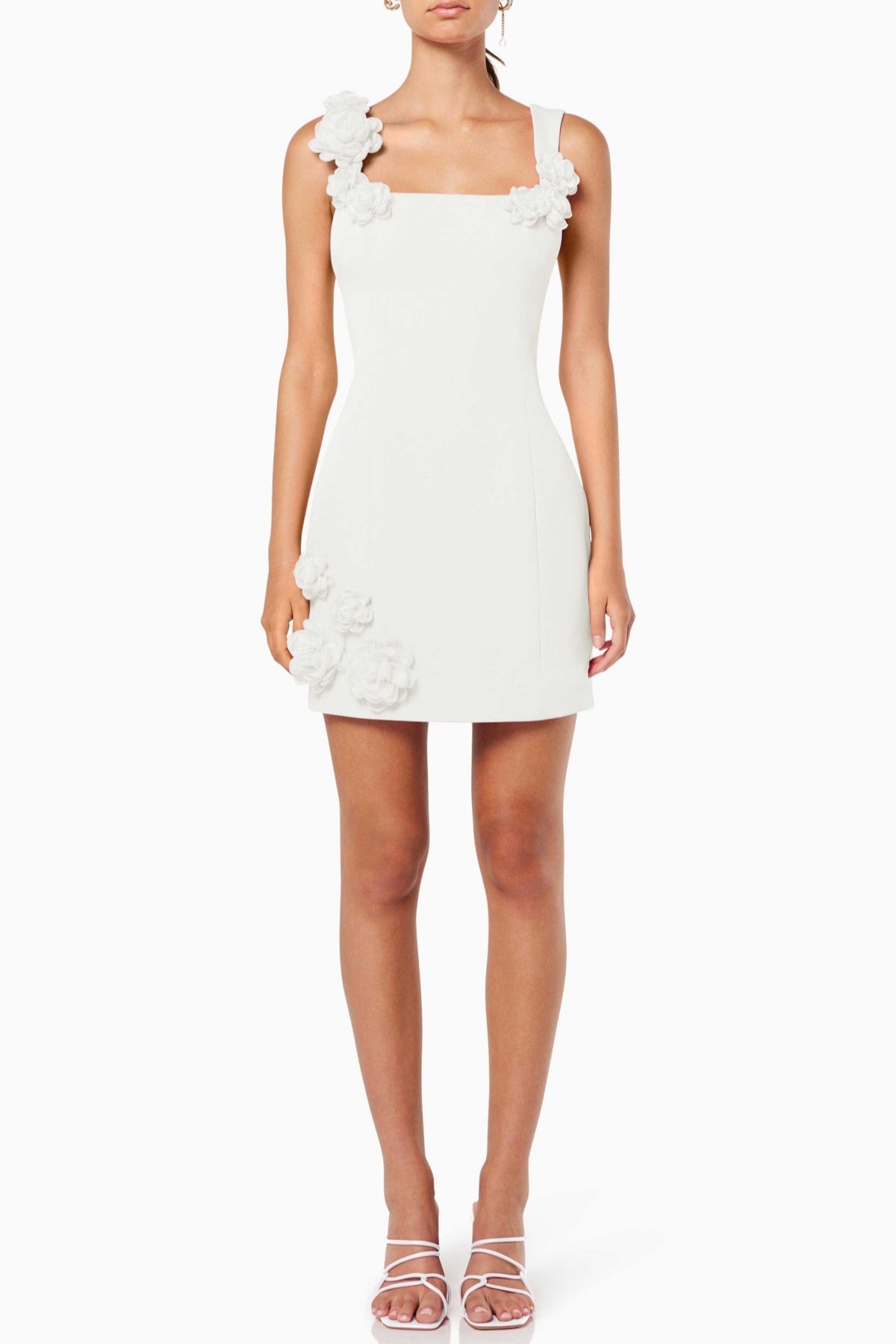 FLORAL APPLIQUÉ MINI DRESS - WHITE WEDDING PARTY