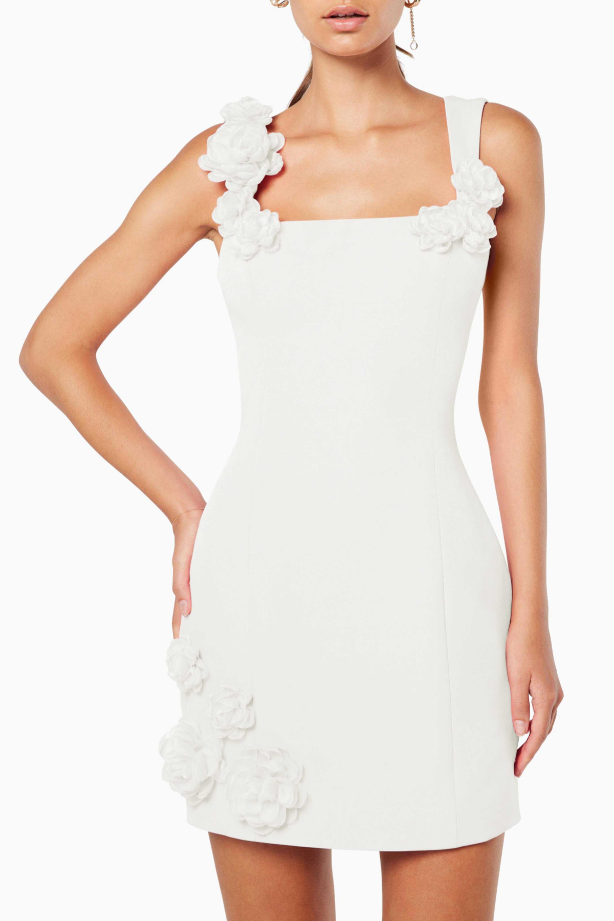 FLORAL APPLIQUÉ MINI DRESS - WHITE WEDDING PARTY