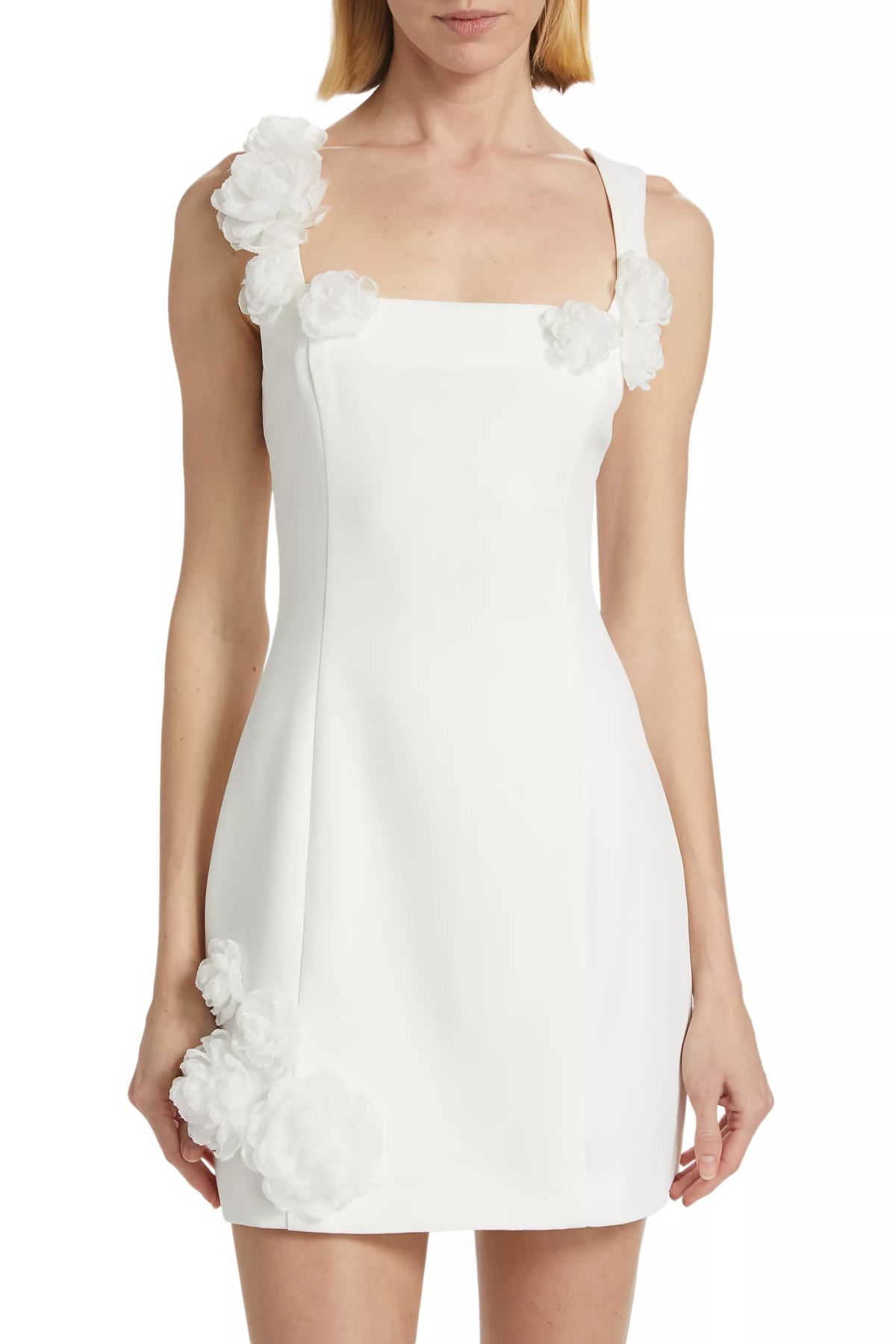 FLORAL APPLIQUÉ MINI DRESS - WHITE WEDDING PARTY
