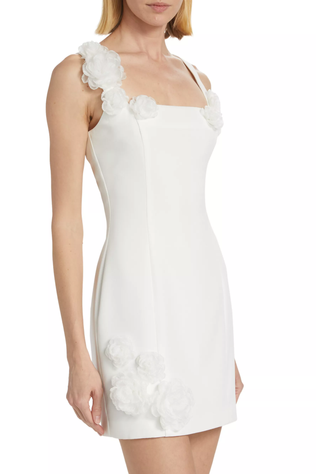 FLORAL APPLIQUÉ MINI DRESS - WHITE WEDDING PARTY