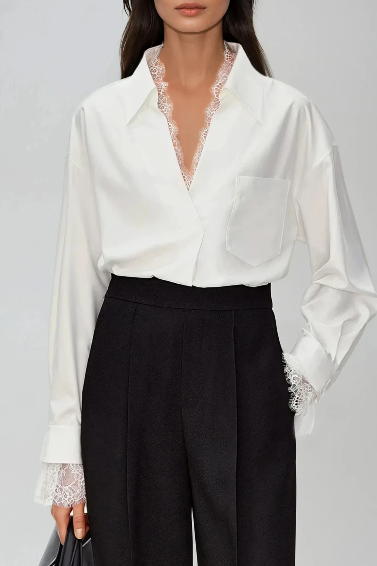 DIP LACE V-NECK TOP FOR DATE NIGHT