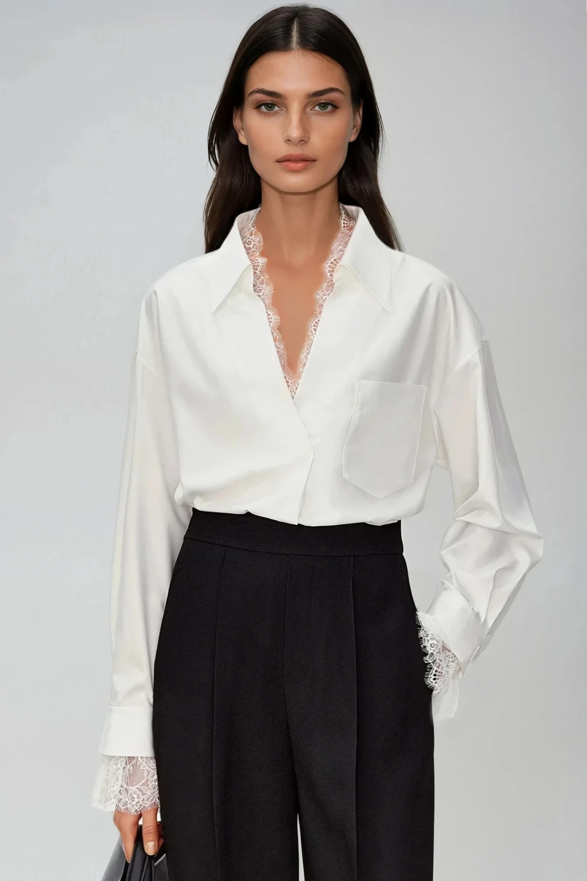 DIP LACE V-NECK TOP FOR DATE NIGHT