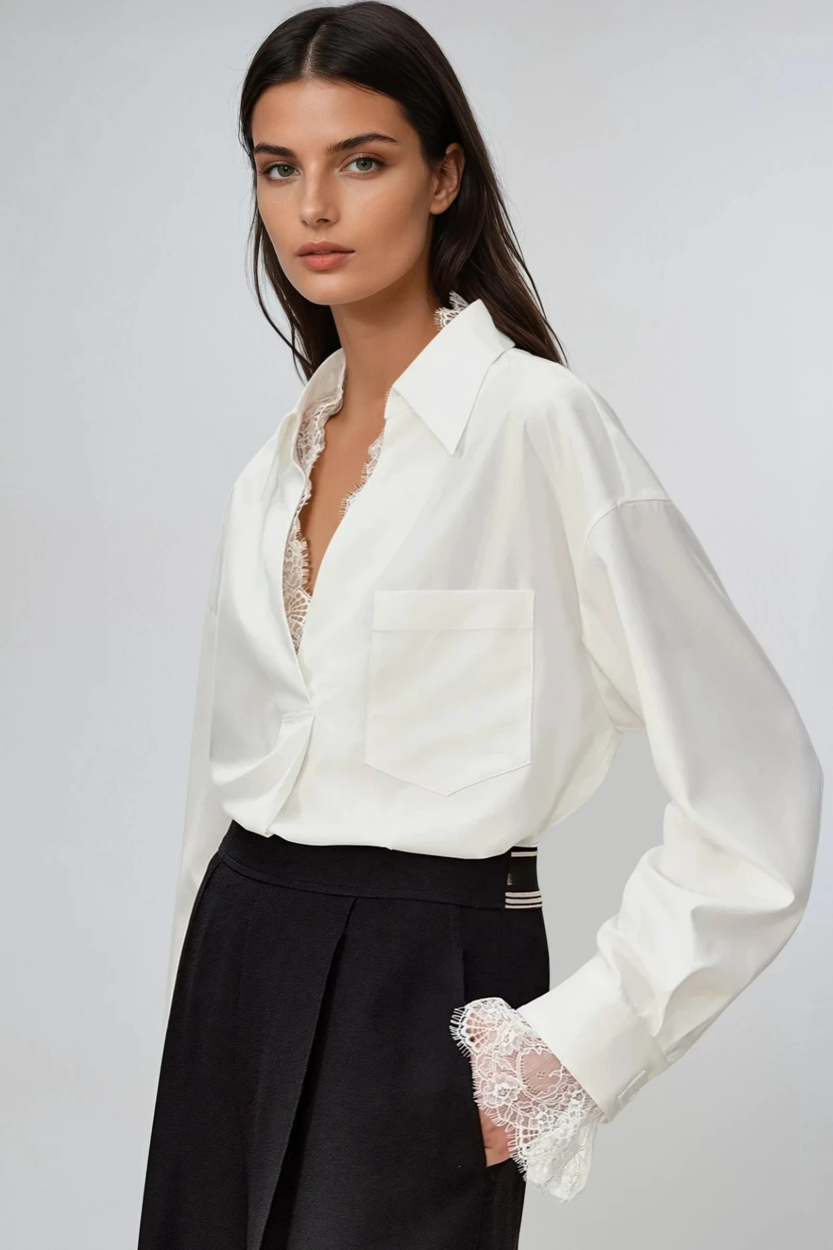 DIP LACE V-NECK TOP FOR DATE NIGHT